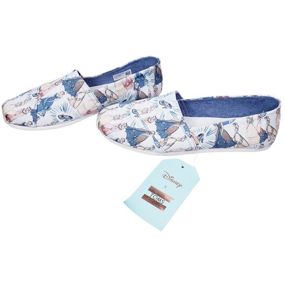 **NWT DISNEY X TOMS Classic Blue Cinderella Printed Canvas Shoes Women's US8.5** - Picture 1 of 15